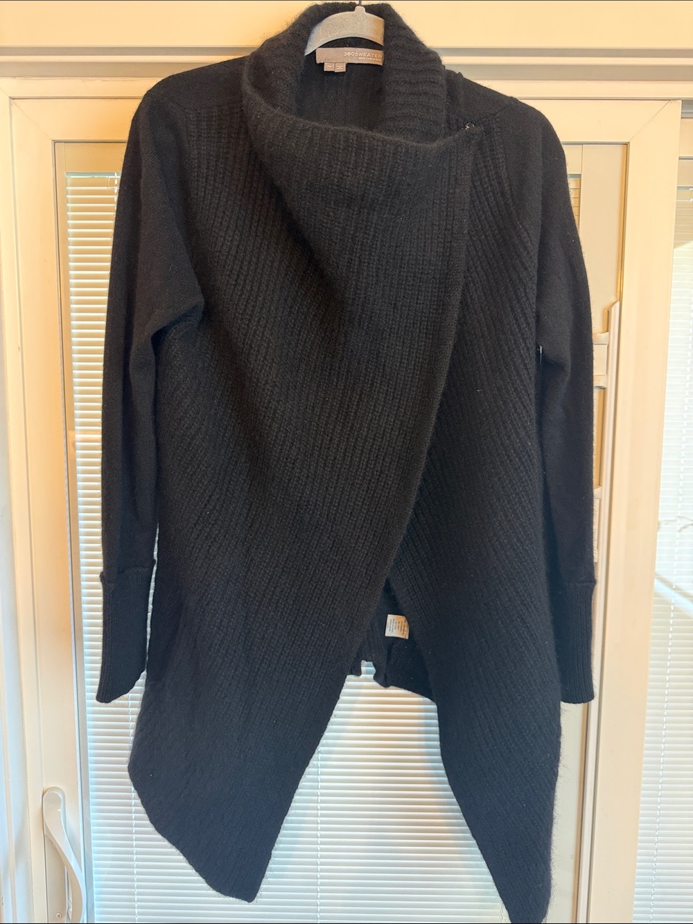 360 Sweater Black Asymmetric Open-Front Cardigan